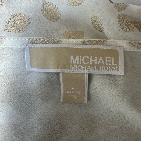 Michael Kors Cream Metallic Gold Paisley Print Flowy Summer Top, Large - Picture 5 of 6
